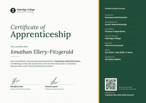 Business Administration Apprenticeship Certificate