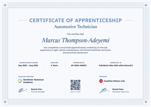 Automotive Technician Apprenticeship Certificate