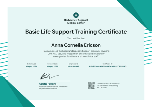 Hospital BLS Training Certificate