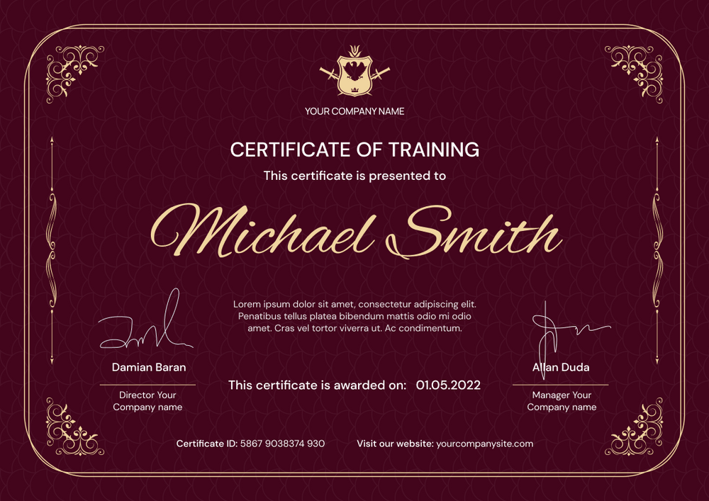 burgundy formal certificate of training landscape 12112 burgundy formal certificate of training landscape 12112