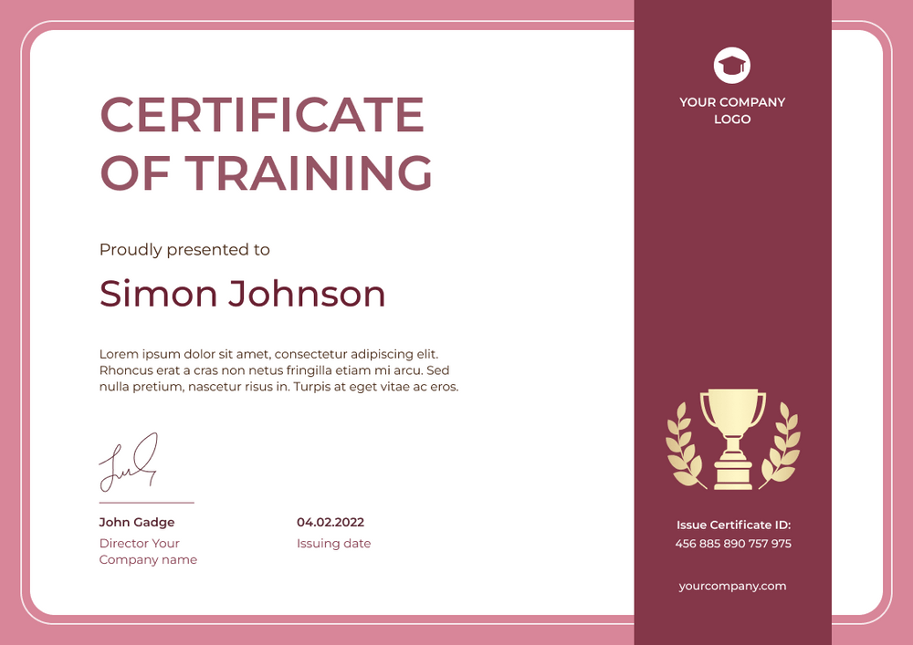 burgundy simple certificate of training landscape 12281 burgundy simple certificate of training landscape 12281