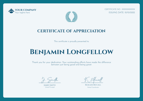 blue simple certificate of appreciation landscape 12543 blue simple certificate of appreciation landscape 12543
