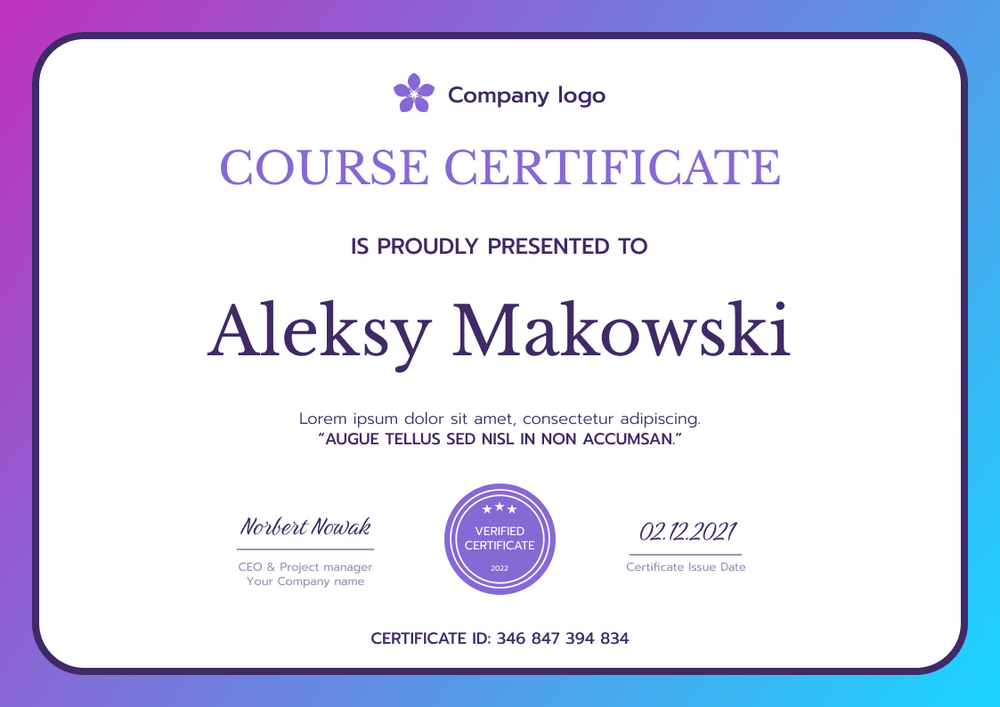 purple simple certificate of course landscape 12829 purple simple certificate of course landscape 12829