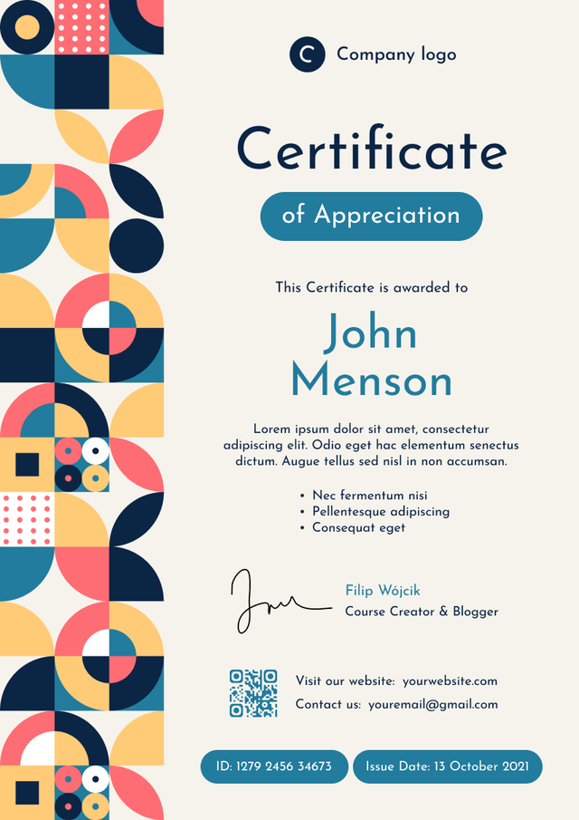 Modern and colorful course certificate template Modern and colorful course certificate template