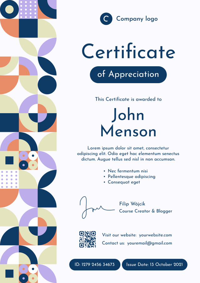 Modern and colorful course certificate template Modern and colorful course certificate template