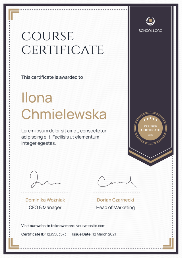 Formal and ornate course certificate template Formal and ornate course certificate template