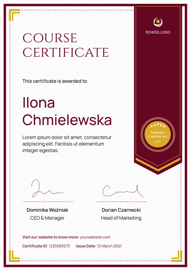 Formal and ornate course certificate template Formal and ornate course certificate template