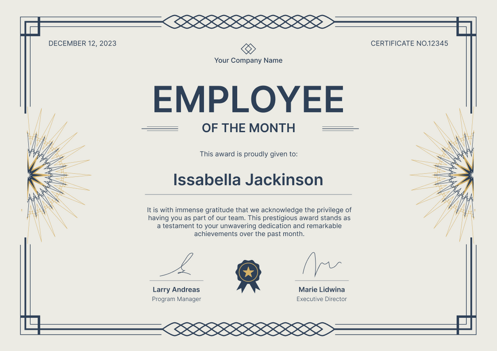 Fancy and modern employee of the month certificate template landscape Fancy and modern employee of the month certificate template landscape