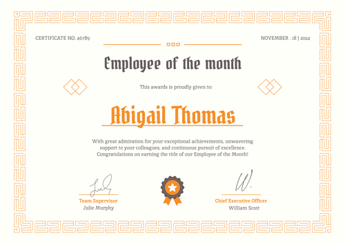 Formal and classy employee of the month certificate template landscape Formal and classy employee of the month certificate template landscape