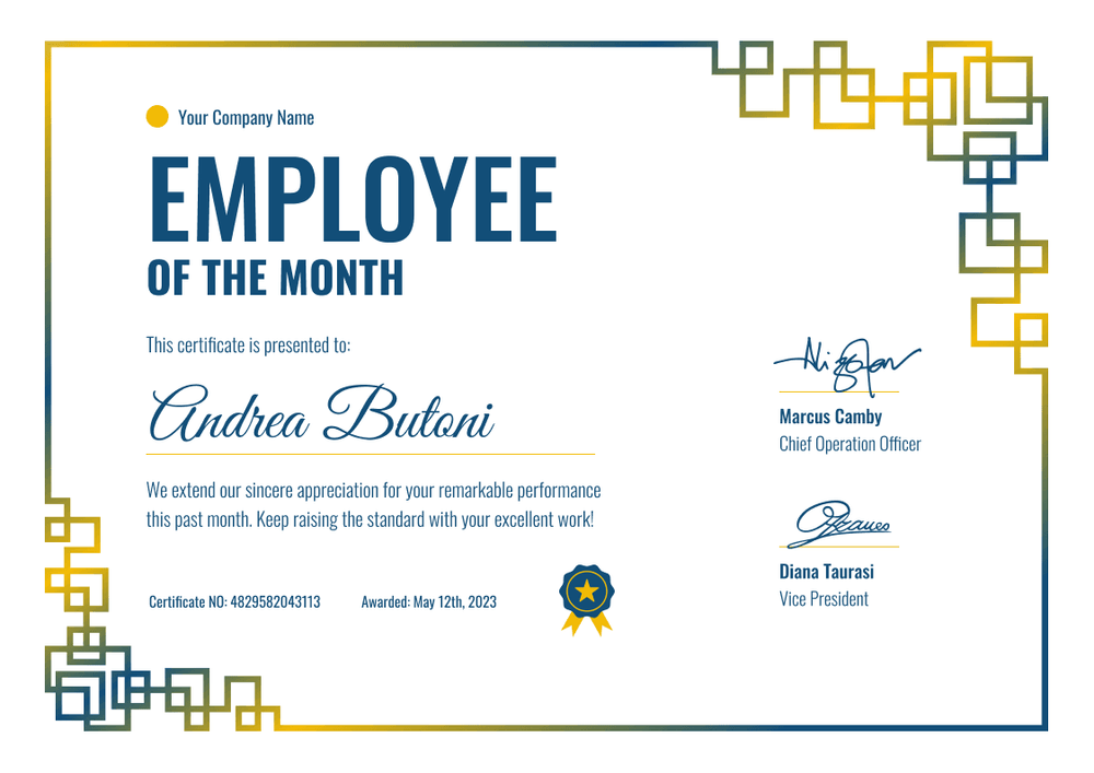 Simple and modern employee of the month certificate template landscape Simple and modern employee of the month certificate template landscape