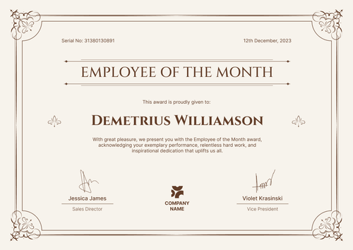 Formal and elegant employee of the month certificate template landscape Formal and elegant employee of the month certificate template landscape
