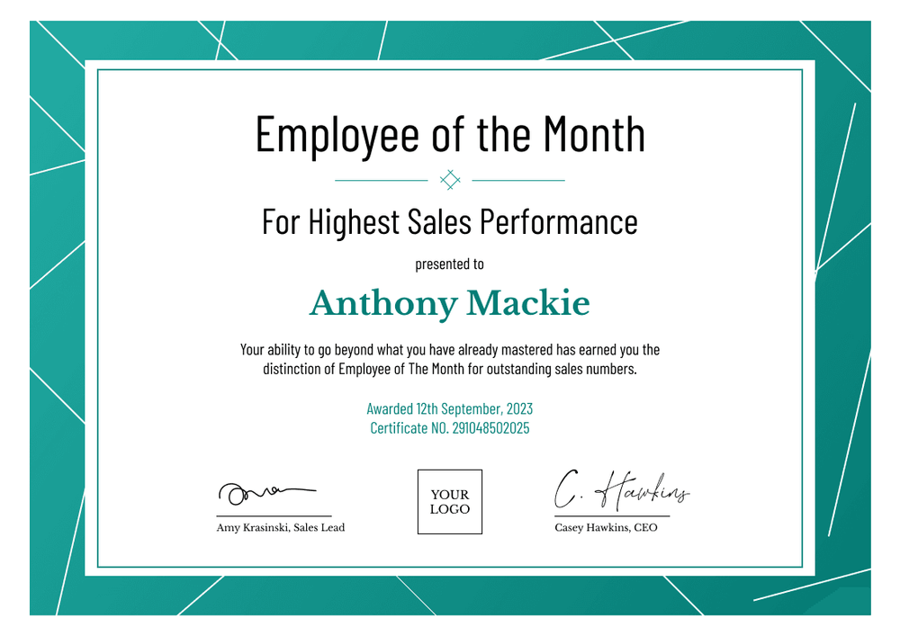 Professional and sophisticated employee of the month certificate template landscape Professional and sophisticated employee of the month certificate template landscape