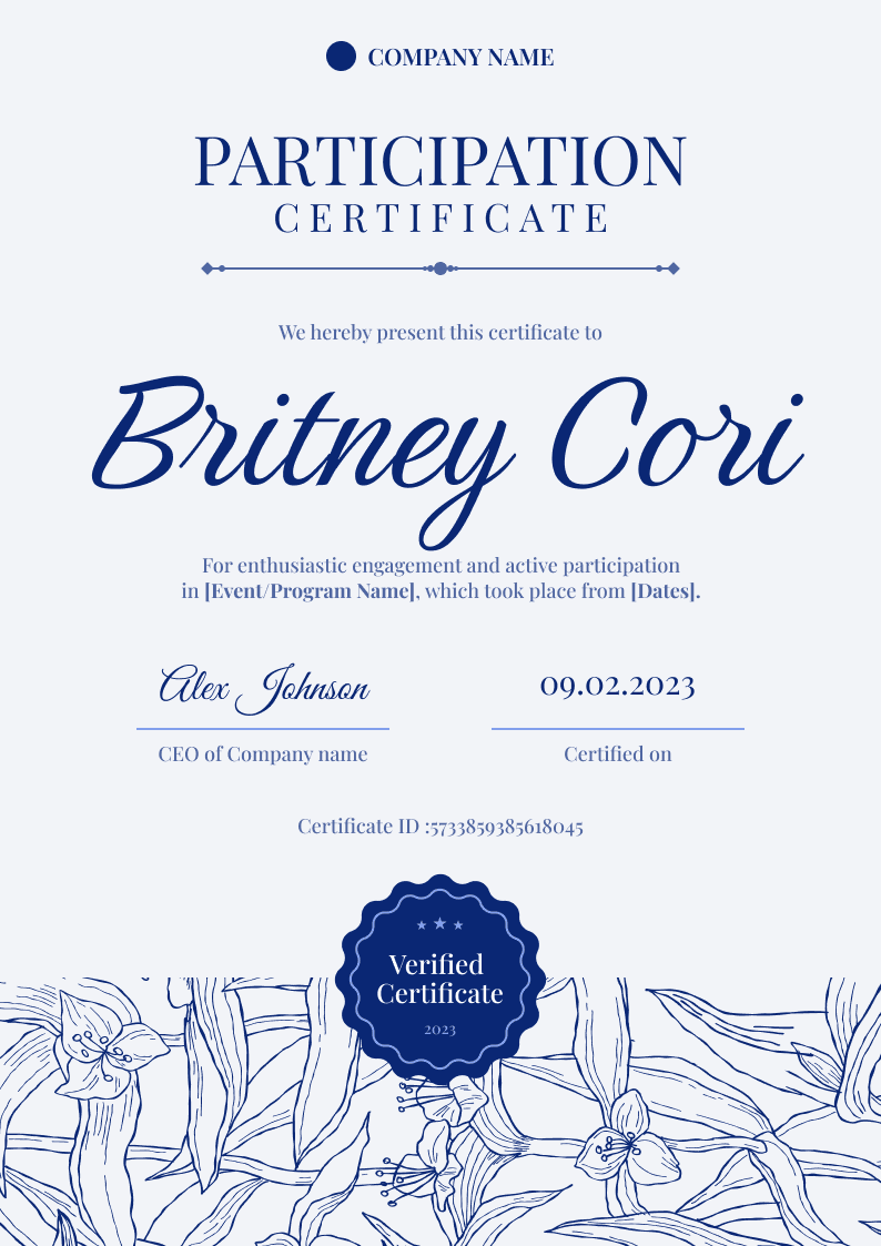 Modern and artsy certificate of participation template Modern and artsy certificate of participation template