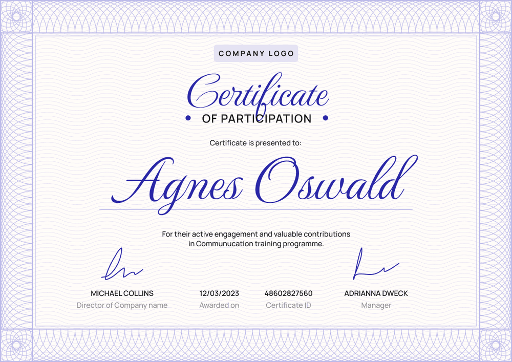 Elegant and professional participation certificate template landscape Elegant and professional participation certificate template landscape
