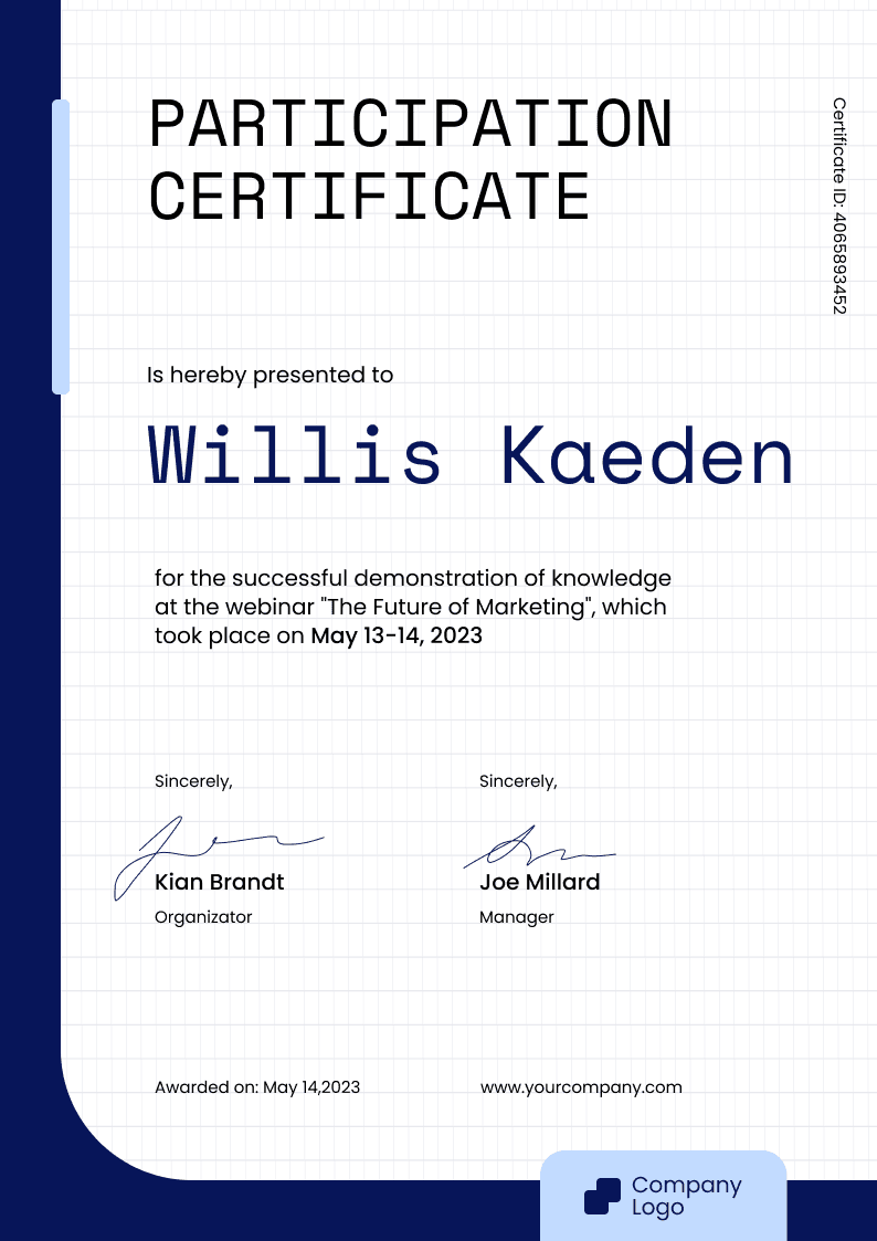 Modern and polished certificate of participation template Modern and polished certificate of participation template