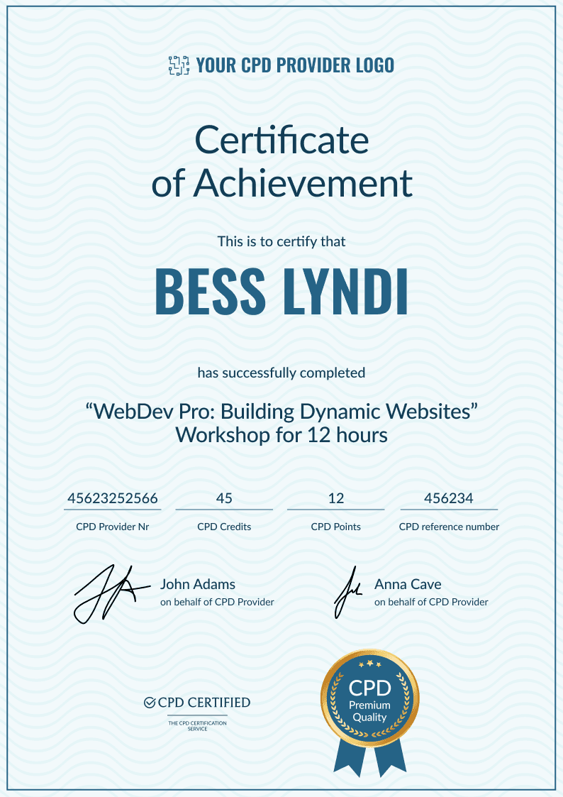 Professional and ornate CPD certificate template Professional and ornate CPD certificate template