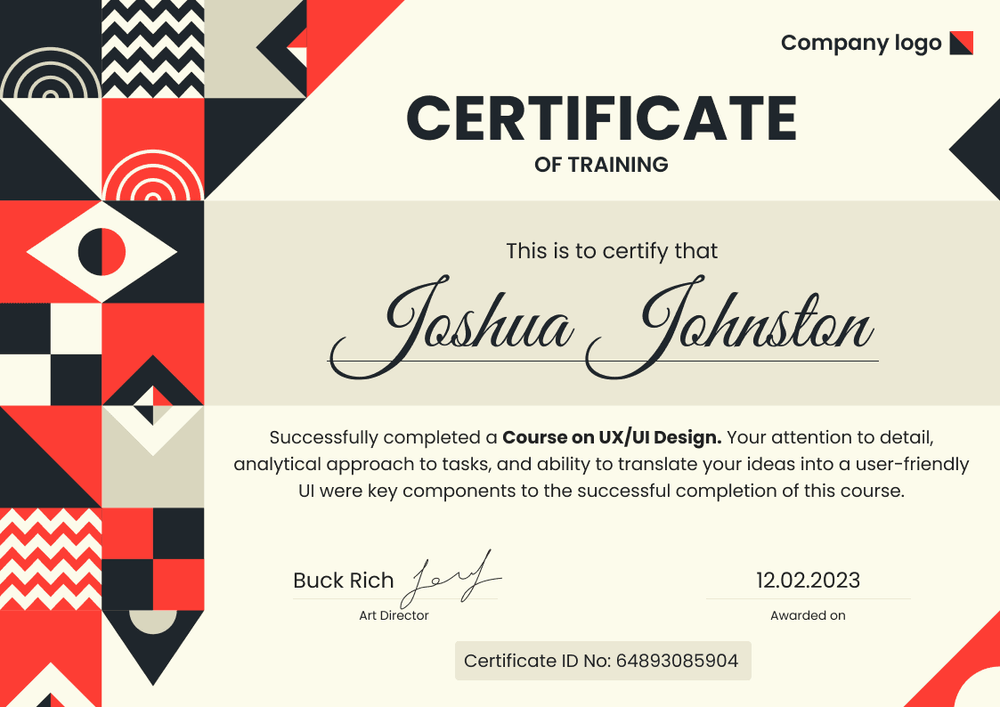 Modern and unique certificate of training template landscape Modern and unique certificate of training template landscape