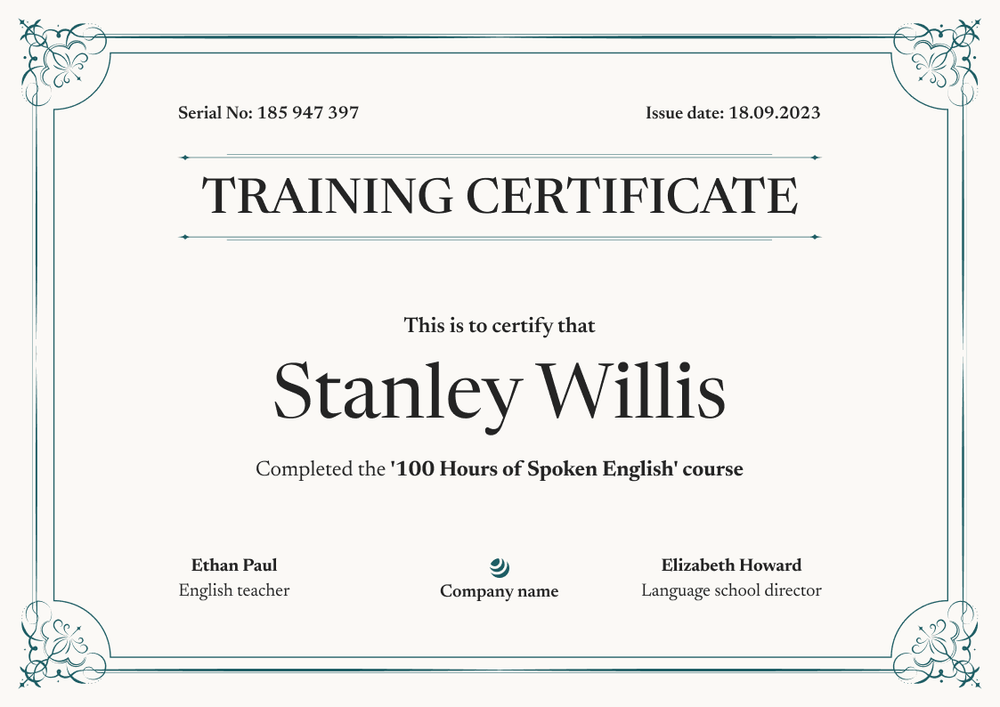 Simple and elegant certificate of training template landscape  Simple and elegant certificate of training template landscape
