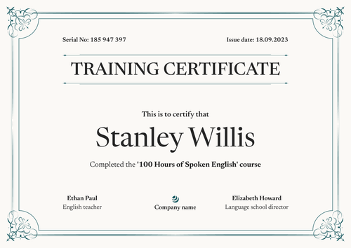 Simple and elegant certificate of training template landscape Simple and elegant certificate of training template landscape