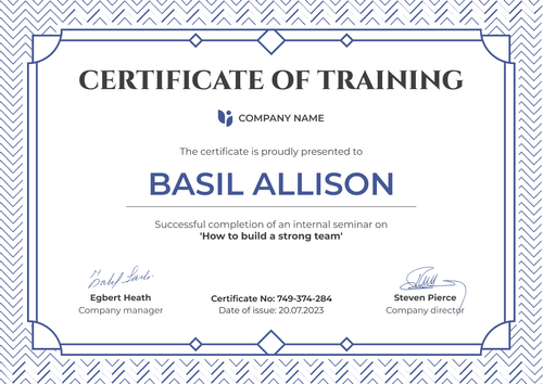 Simple and framed certificate of training template landscape Simple and framed certificate of training template landscape