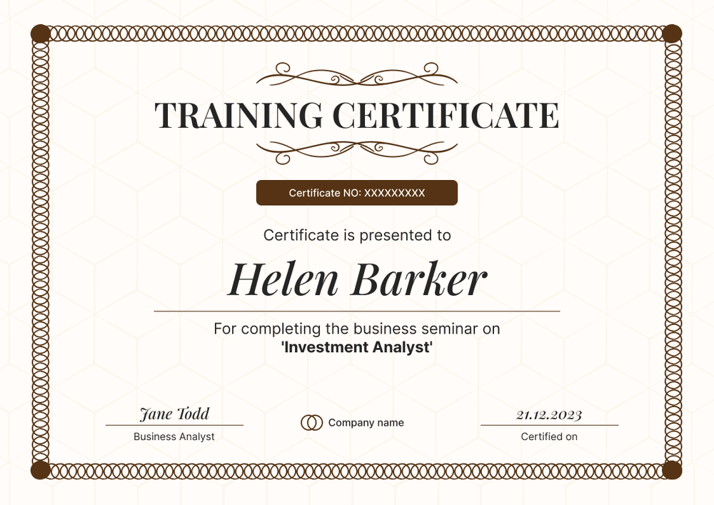 Detailed and formal training certificate template landscape Detailed and formal training certificate template landscape