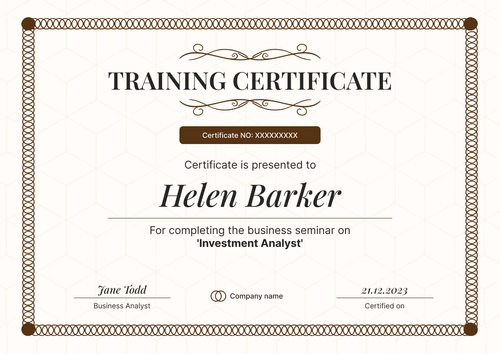 Detailed and formal training certificate template landscape Detailed and formal training certificate template landscape