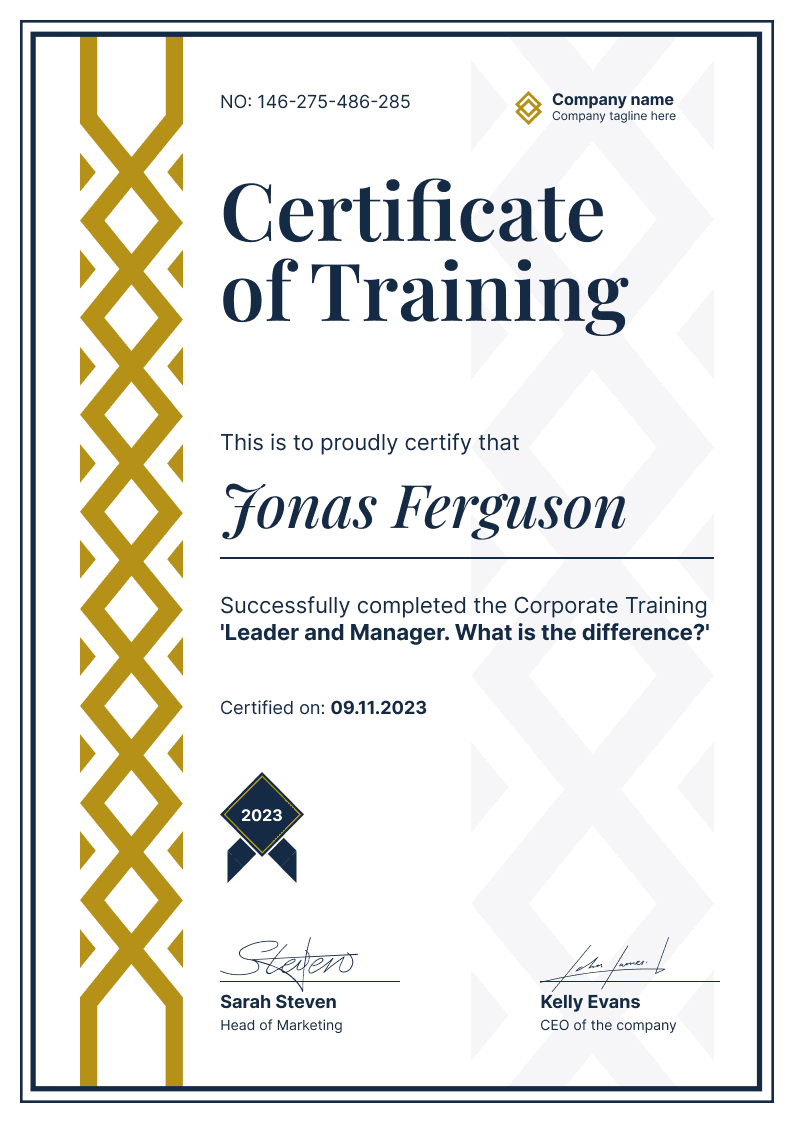 Formal and exceptional training certificate template Formal and exceptional training certificate template