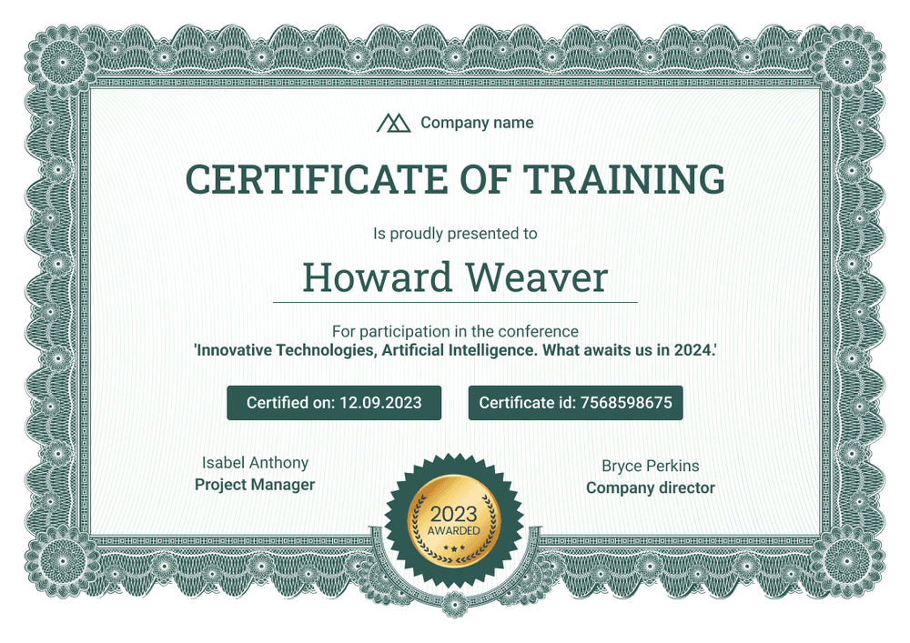 Professional and decorative training certificate template landscape Professional and decorative training certificate template landscape