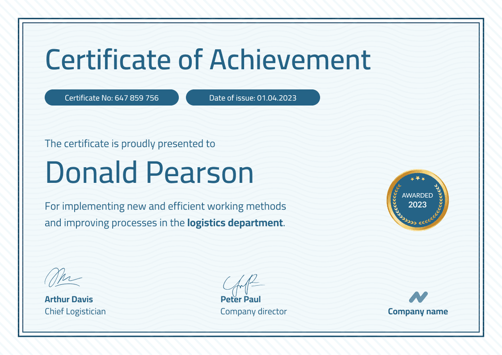 Professional and calm certificate of achievement landscape Professional and calm certificate of achievement landscape