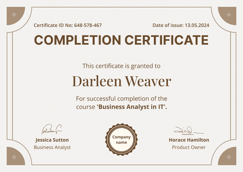 Classic and simple free certificate completion template landscape Classic and simple free certificate completion template landscape