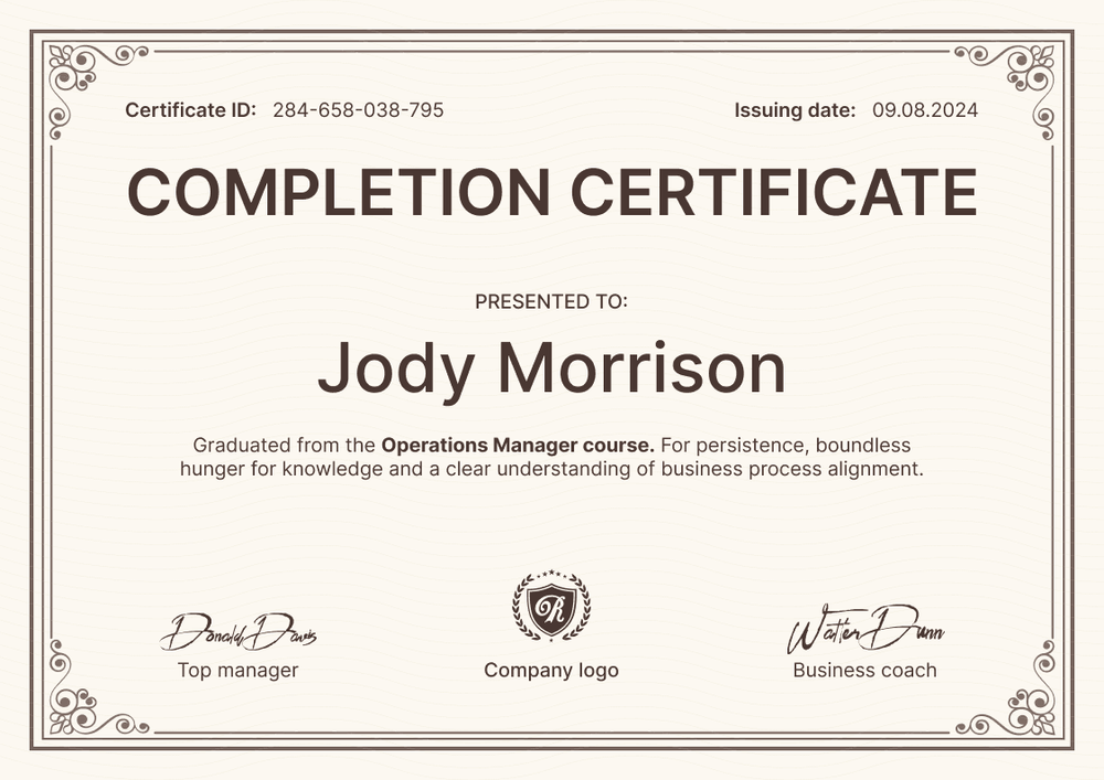 Refined and formal completion certificate template free landscape Refined and formal completion certificate template free landscape