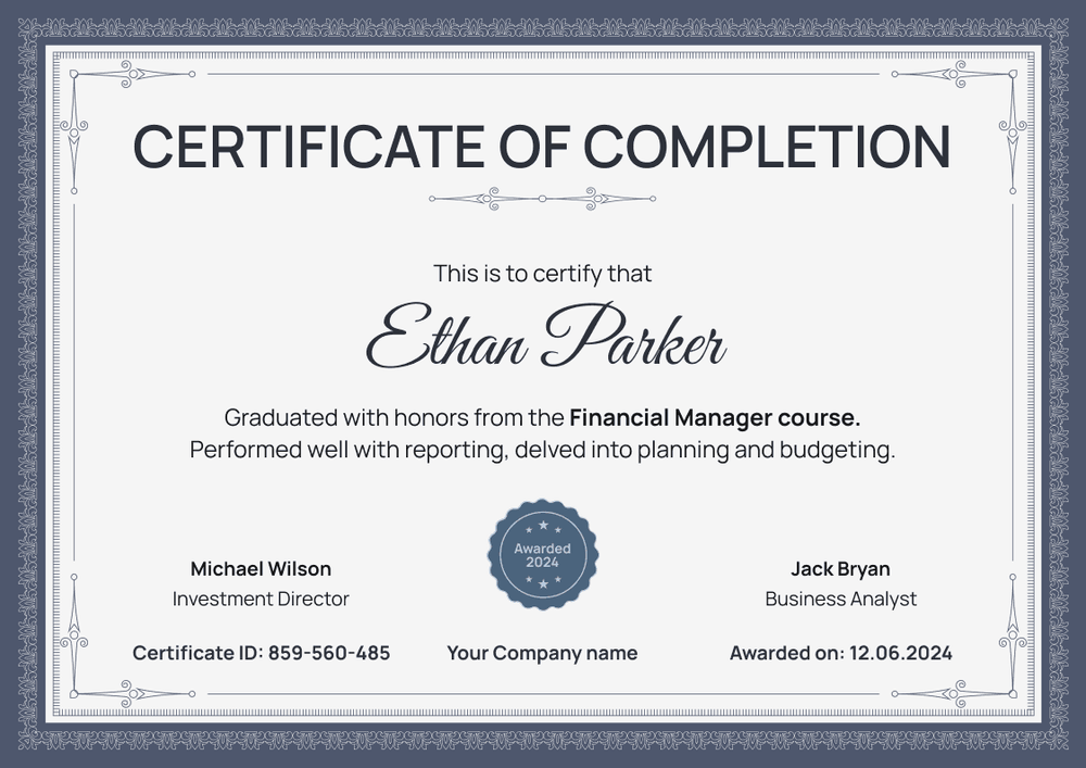 Traditional and formal completion certificate template landscape Traditional and formal completion certificate template landscape
