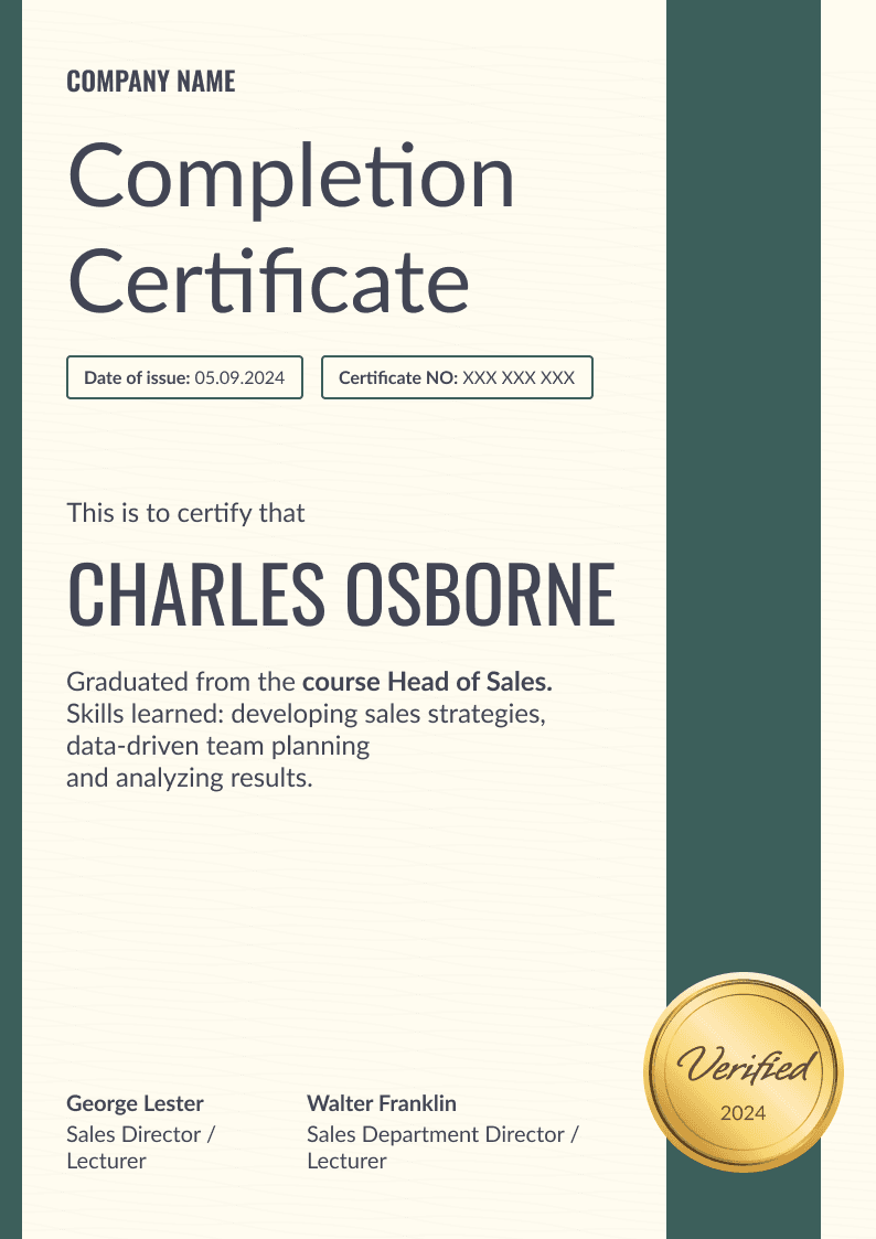 Inspiring and professional certificate completion template Inspiring and professional certificate completion template