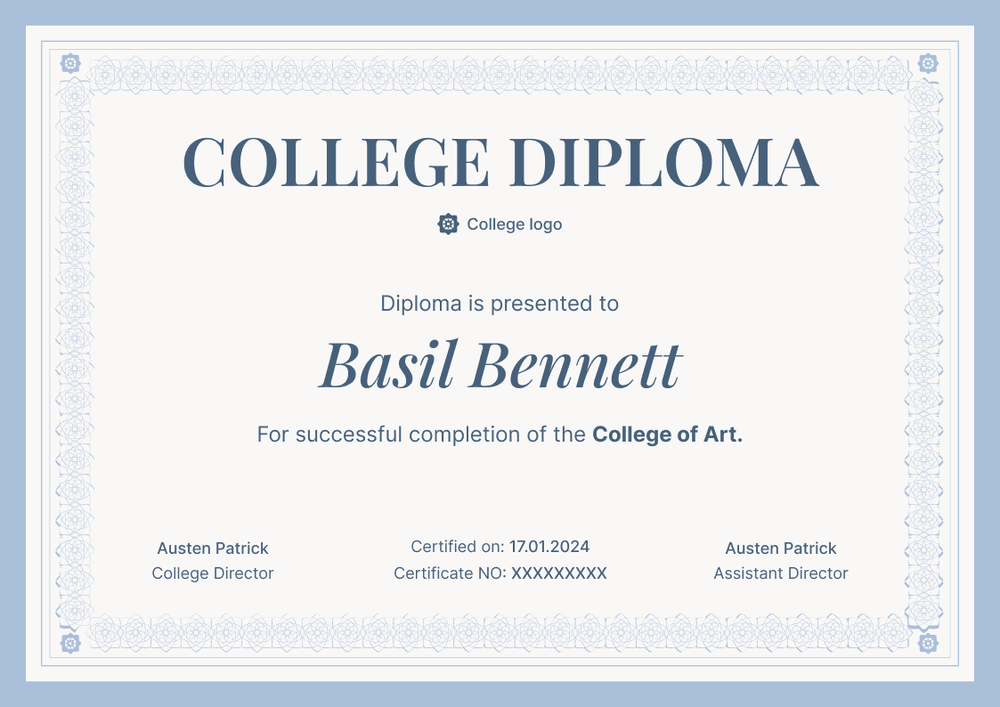 Traditional and formal college diploma template landscape Traditional and formal college diploma template landscape