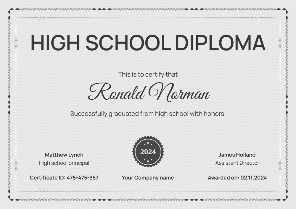 Formal and minimalist high school diploma certificate template landscape Formal and minimalist high school diploma certificate template landscape