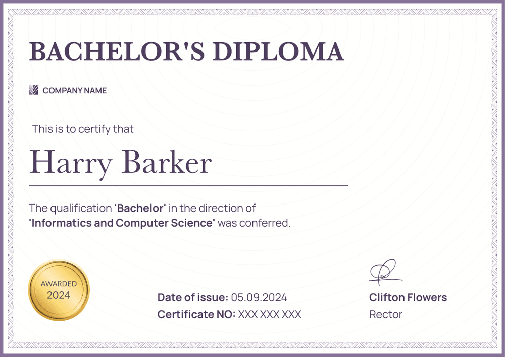Simple and formal bachelor’s diploma template landscape Simple and formal bachelor’s diploma template landscape