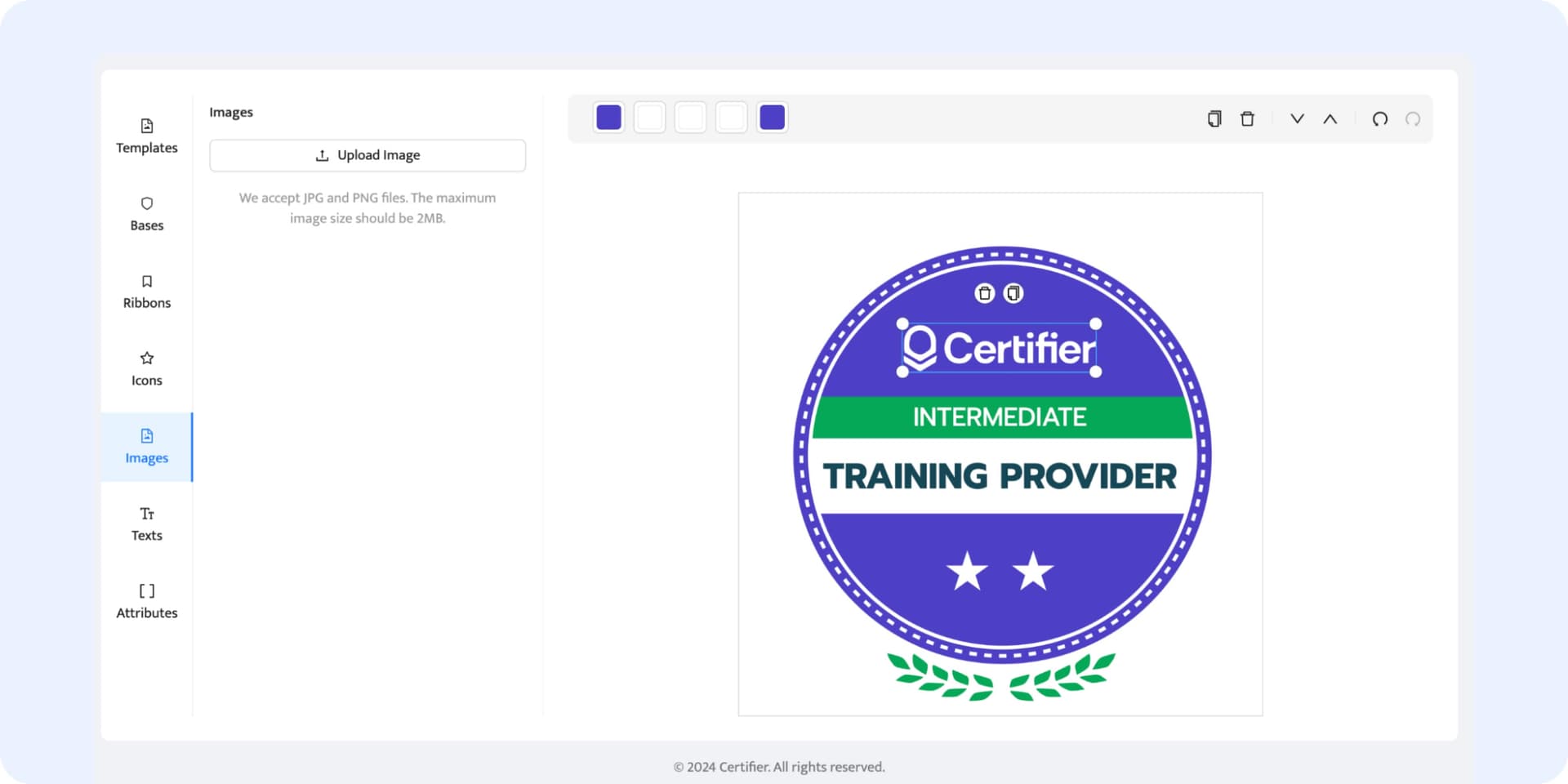 Uploading logo to the badge design. Uploading logo to the badge design.