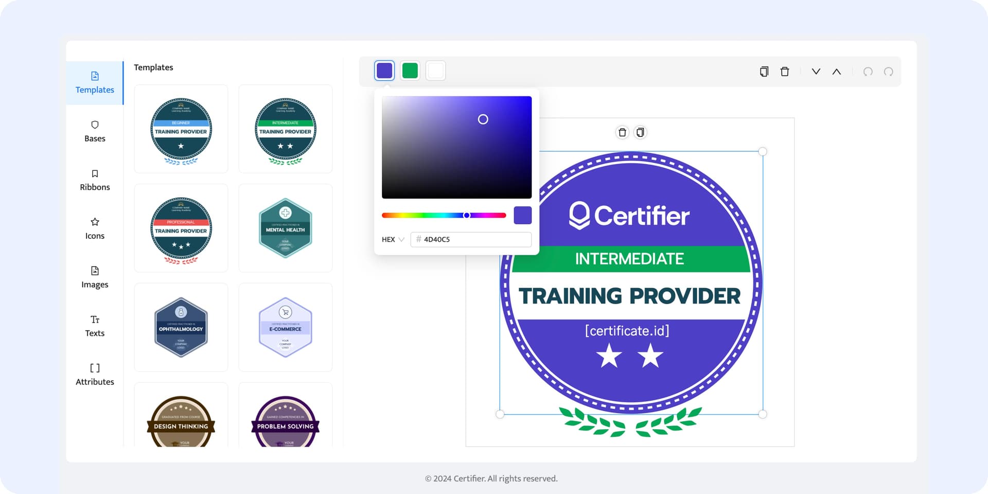 Choosing the branded color of the badge template. Choosing the branded color of the badge template.
