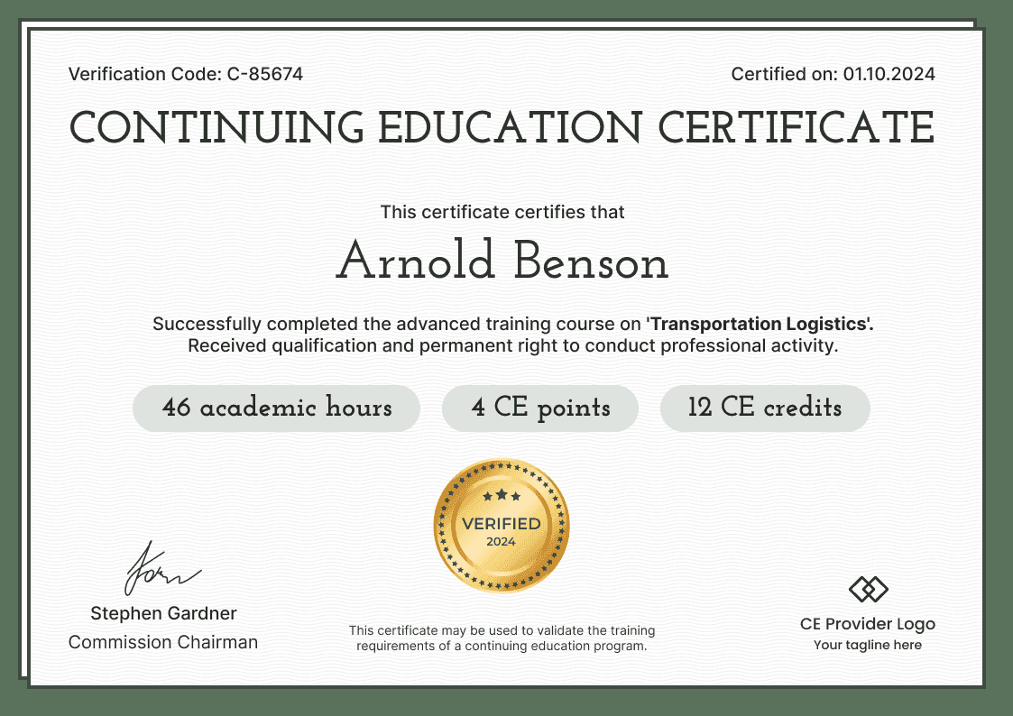 Organized and professional CE certificate template Organized and professional CE certificate template
