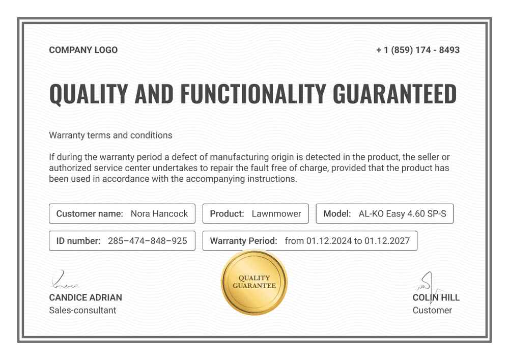 Minimalistic and professional warranty certificate template landscape Minimalistic and professional warranty certificate template landscape