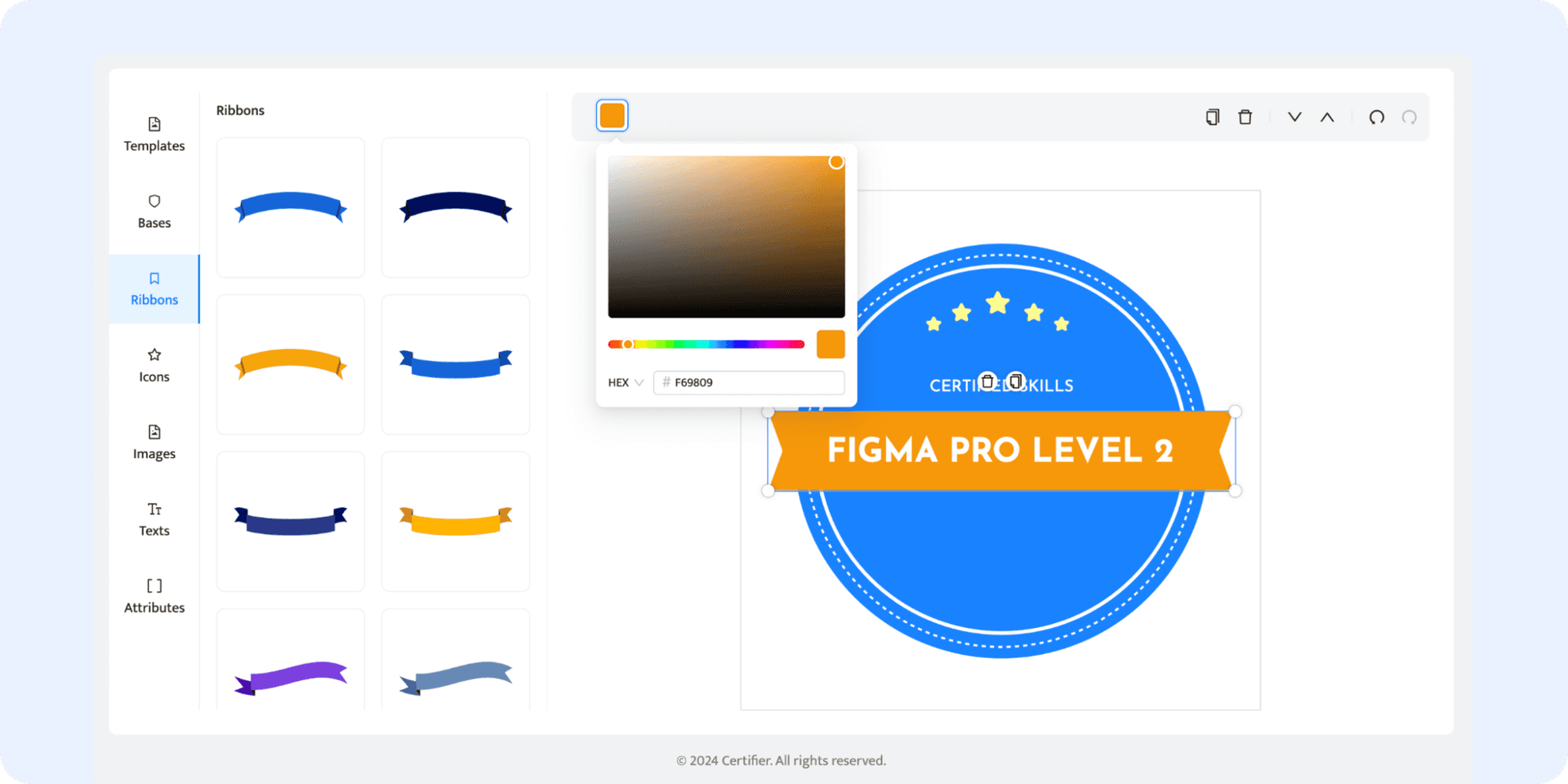 Adjusting the badge design to the branding within the Certifier design builder. Adjusting the badge design to the branding within the Certifier design builder.