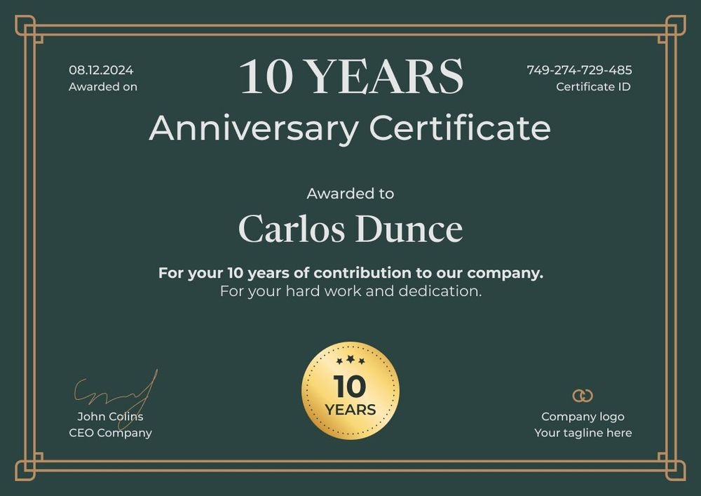 Classy and modern work anniversary certificate template landscape Classy and modern work anniversary certificate template landscape
