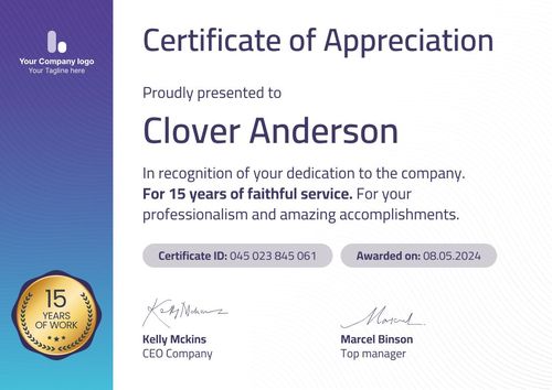 Modern and glowing work-anniversary certificate template landscape Modern and glowing work-anniversary certificate template landscape