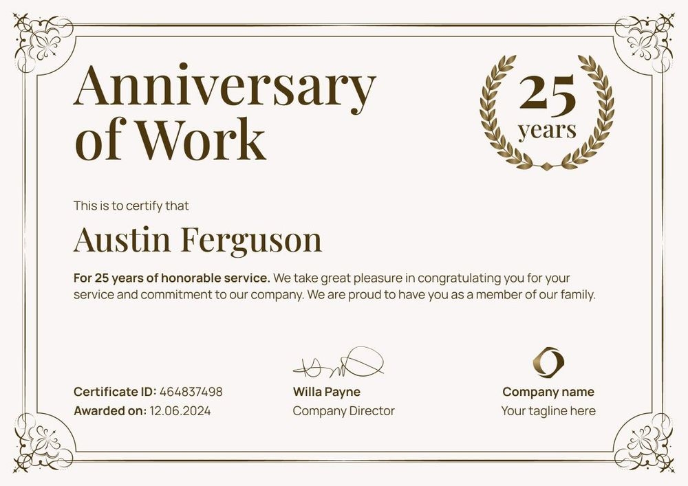 Simple and framed work anniversary certificate template landscape Simple and framed work anniversary certificate template landscape
