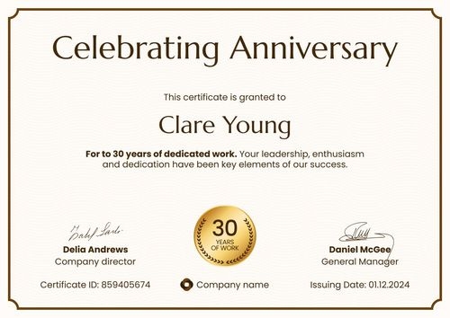 Formal and editable work anniversary certificate template landscape Formal and editable work anniversary certificate template landscape