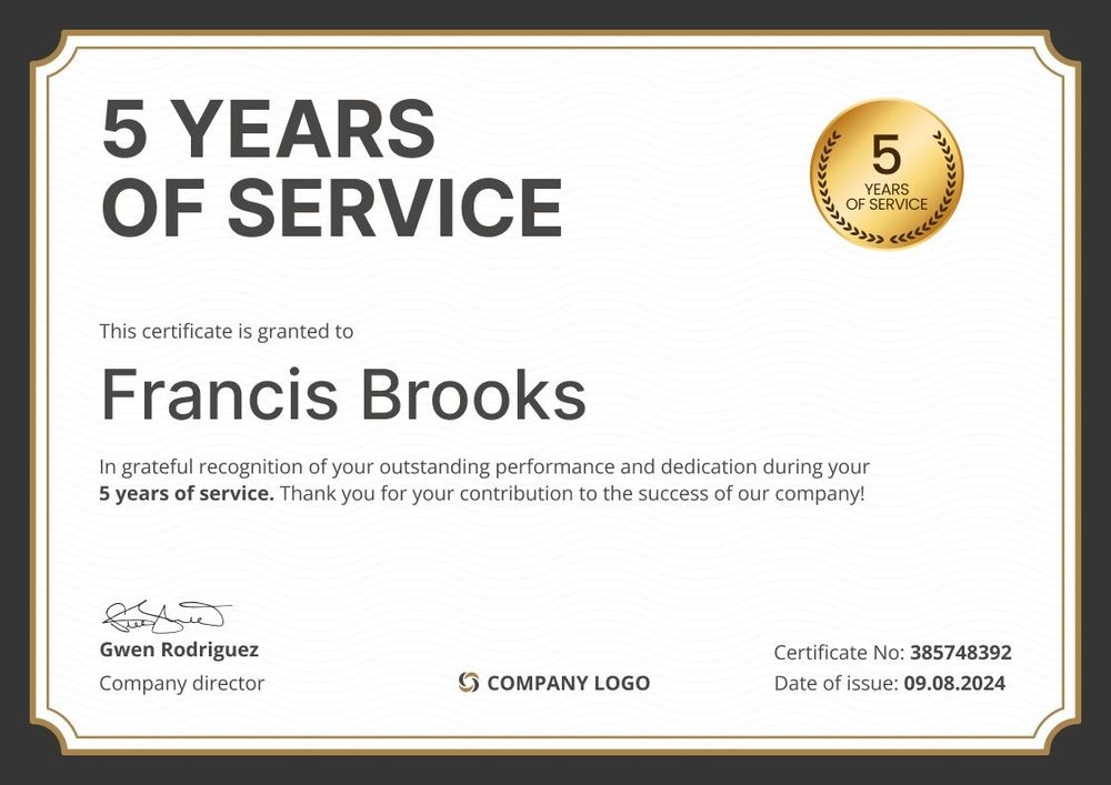 Stylish and formal work anniversary certificate template landscape Stylish and formal work anniversary certificate template landscape