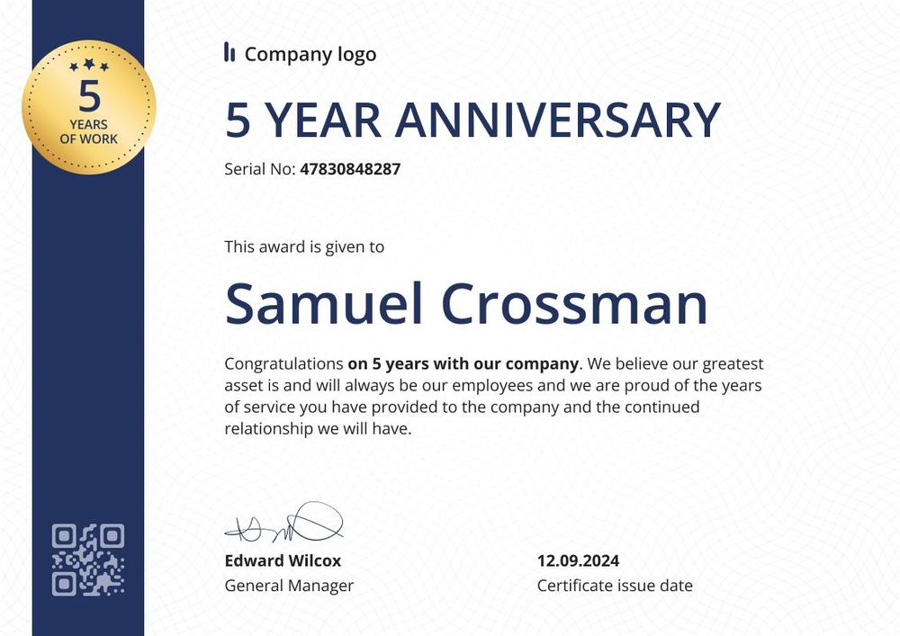 Transparent and professional work anniversary certificate landscape Transparent and professional work anniversary certificate landscape