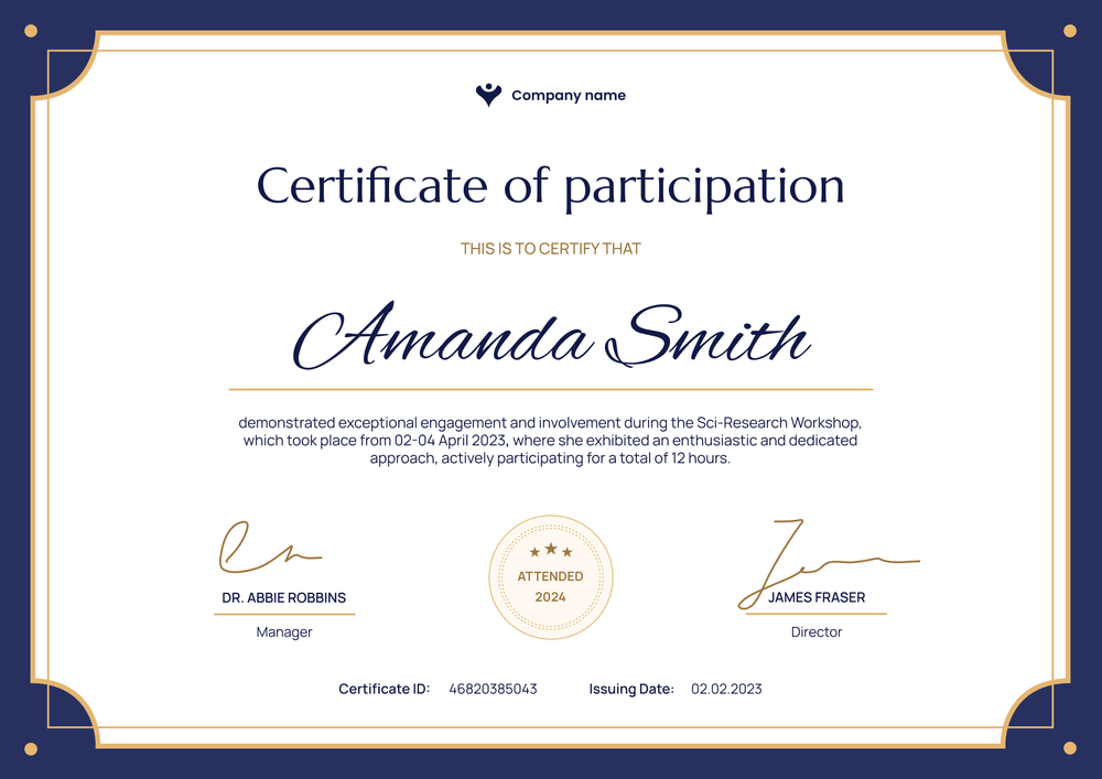 Formal and traditional certificate of participation template landscape Formal and traditional certificate of participation template landscape