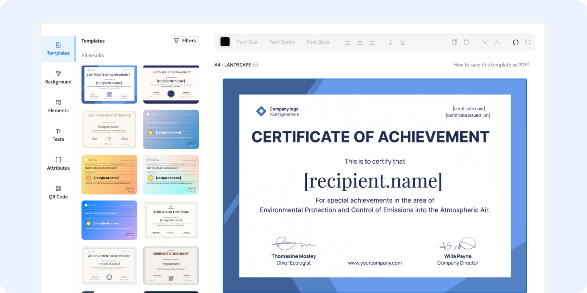 Certifier design builder templates tab to choose printable certificate to customize. Certifier design builder templates tab to choose printable certificate to customize.