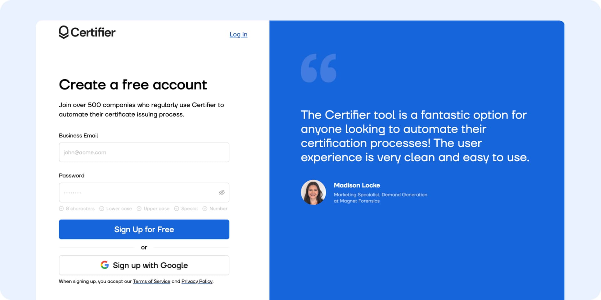 Sign-up dashboard with email address and password fields to fill out. Sign-up dashboard with email address and password fields to fill out.